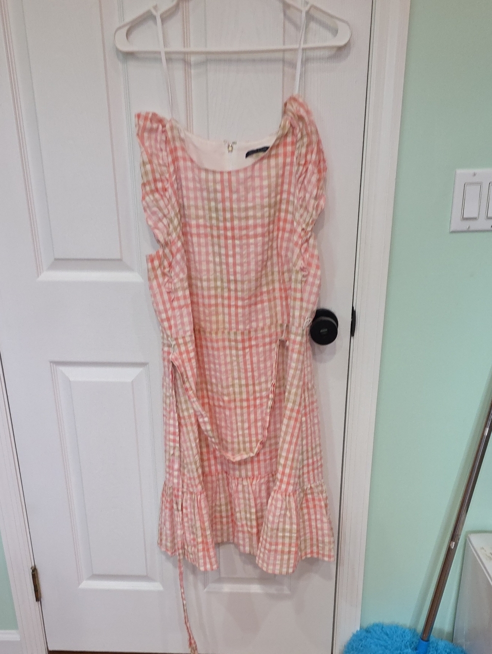 Womens Pink Gingham Ruffle Sundress